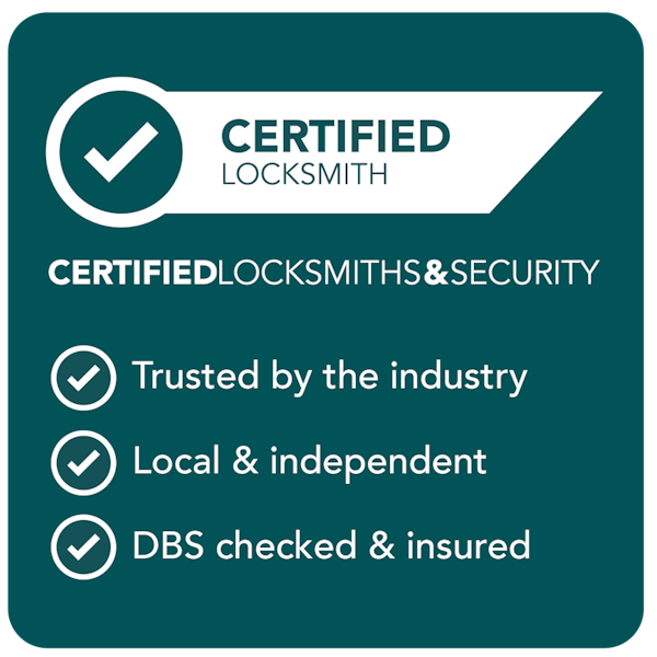 Logo showing we are a Certified Locksmiths and Security approved company with a link to our listing on their website